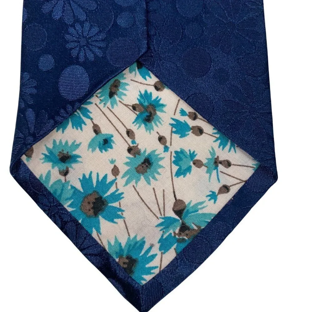 Paul Smith Men's Floral Jacquard Silk Tie Blue With Floral Lining Made In Italy